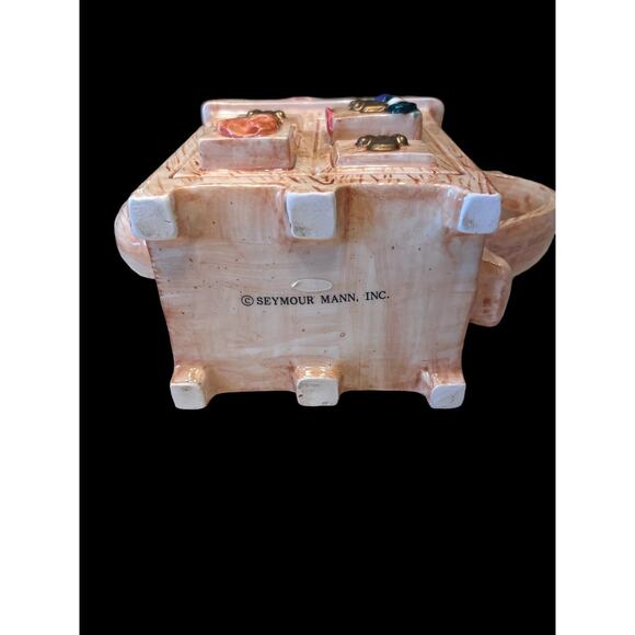 Seymour Mann Teapot Dresser w/Mirror Clock Flowers Socks Tan Brown Blue Vtg EUC - Picture 8 of 8